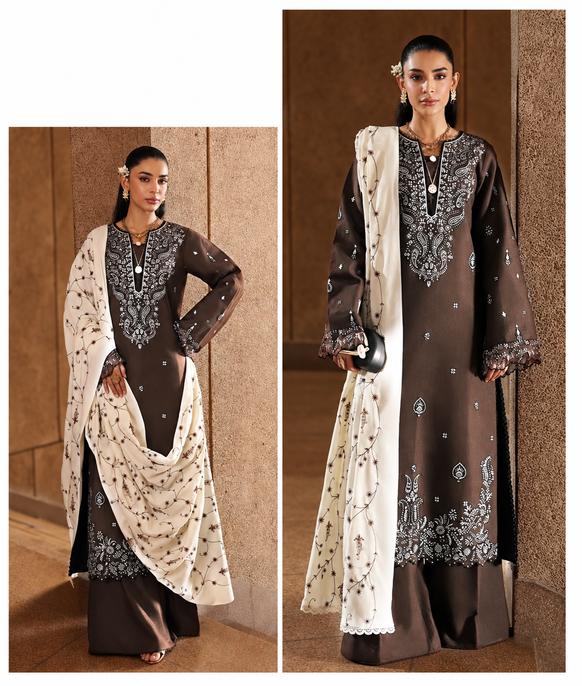 RAJBARI Winter Collection 2026/27 3 Piece Embroidered Dhank Suit